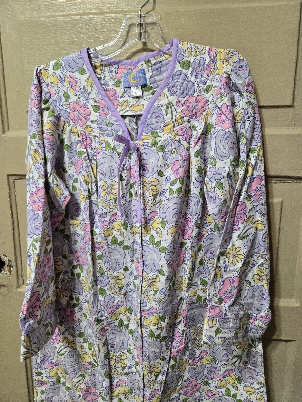 Moon Dance Vintage Purple Floral 100% Cotton Button Down Night Robe EUC - Picture 6 of 6